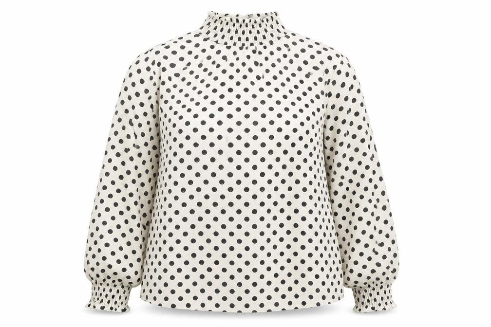 Boohoo Womens Beige Polka Dot Polyester Basic Blouse Size 12 Mock Neck