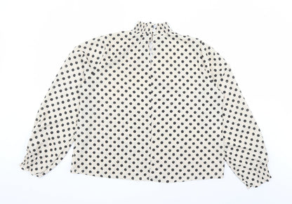 Boohoo Womens Beige Polka Dot Polyester Basic Blouse Size 12 Mock Neck