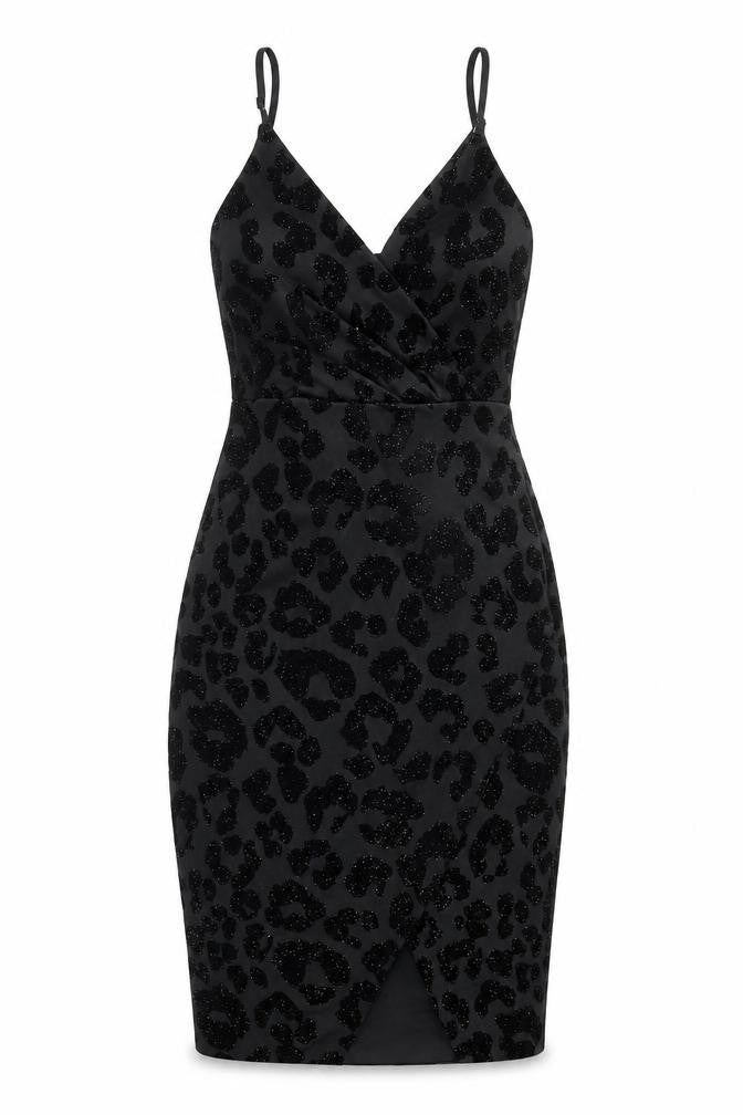 New Look Womens Black Animal Print Polyester Bodycon Size 8 V-Neck Pullover - Leopard Pattern