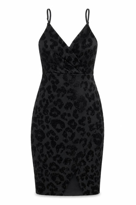 New Look Womens Black Animal Print Polyester Bodycon Size 8 V-Neck Pullover - Leopard Pattern