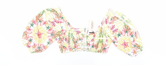 Missguided Womens Multicoloured Geometric Polyester Cropped Blouse Size 8 Round Neck - Seashells