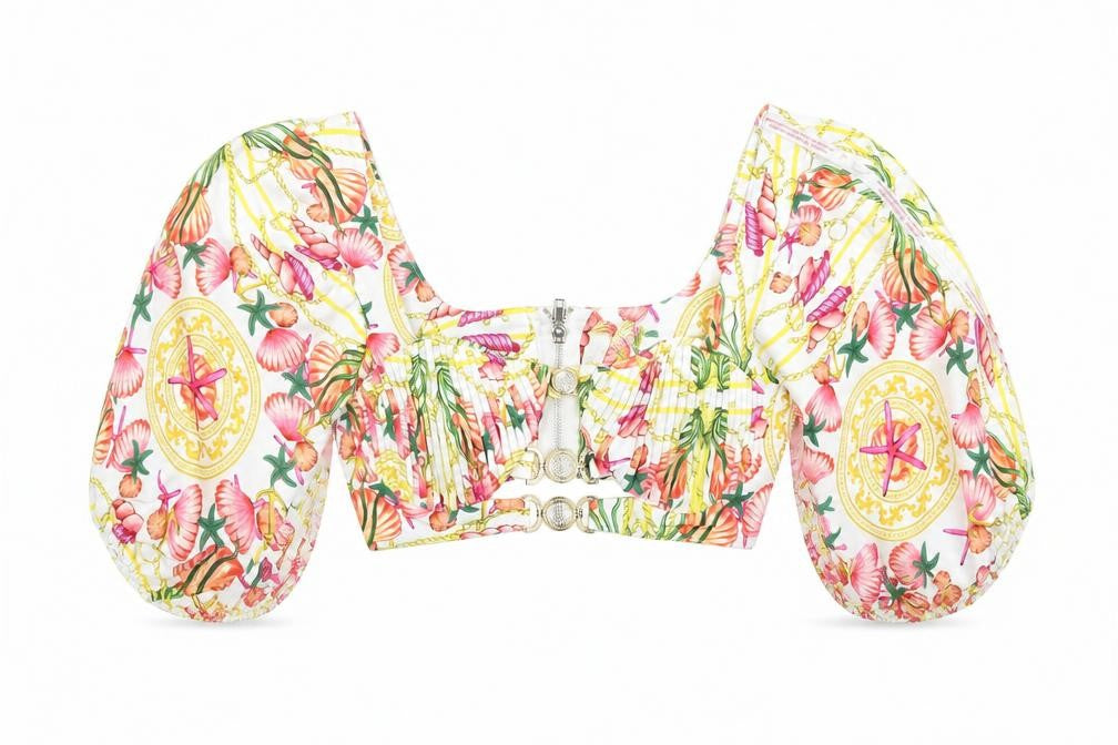 Missguided Womens Multicoloured Geometric Polyester Cropped Blouse Size 8 Round Neck - Seashells