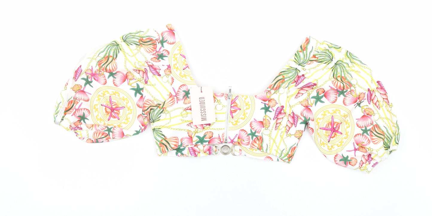 Missguided Womens Multicoloured Geometric Polyester Cropped Blouse Size 8 Round Neck - Seashells