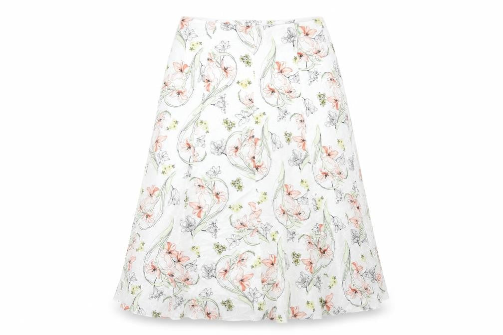 Classics Womens White Floral Polyester Swing Skirt Size 32 in Zip