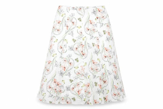 Classics Womens White Floral Polyester Swing Skirt Size 32 in Zip