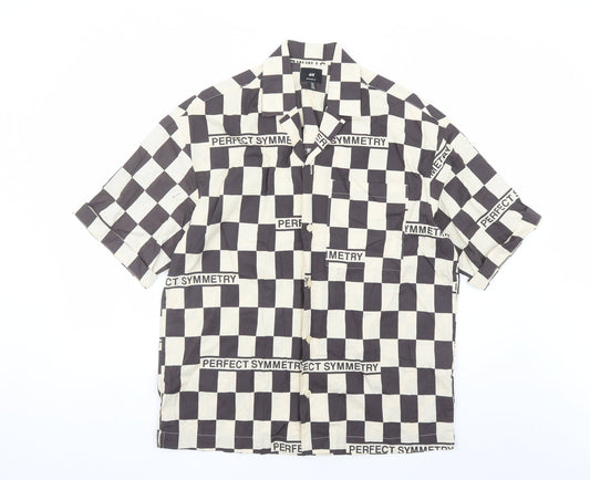H&M Mens Brown Check Cotton Button-Up Size S Collared Button - Oversized