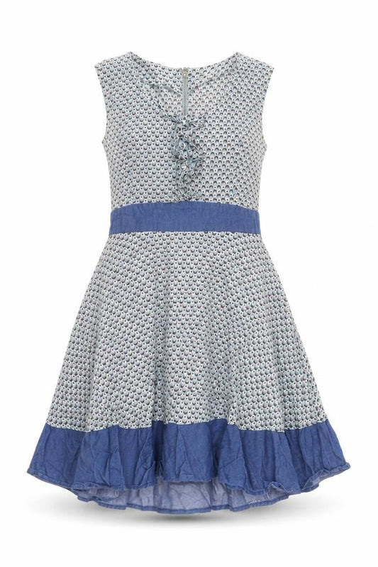 Louche Womens Blue Geometric Cotton Fit & Flare Size L Round Neck Zip