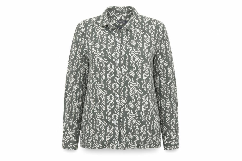 Marks & Spencer Womens Green Geometric Viscose Basic Button-Up Size 12 Collared