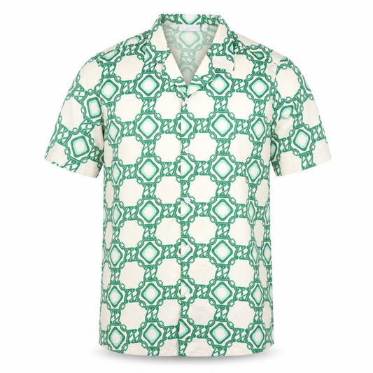 ASOS Mens Green Geometric Polyester Button-Up Size S Collared Button
