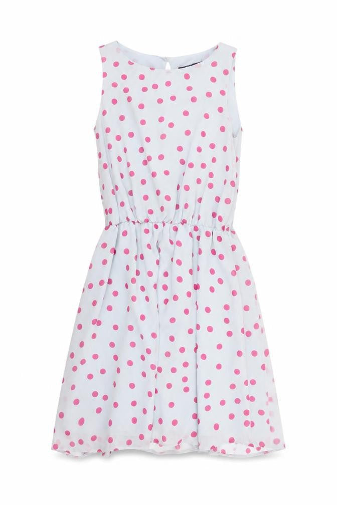 Closet Womens Blue Polka Dot Polyester Fit & Flare Size 8 Boat Neck Button