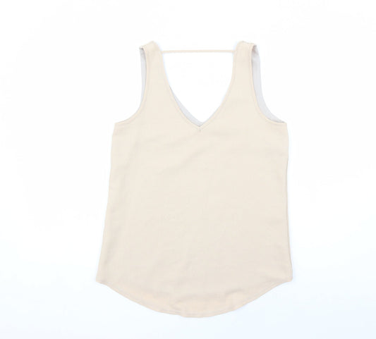 Oasis Womens Beige Polyester Basic Tank Size 8 V-Neck