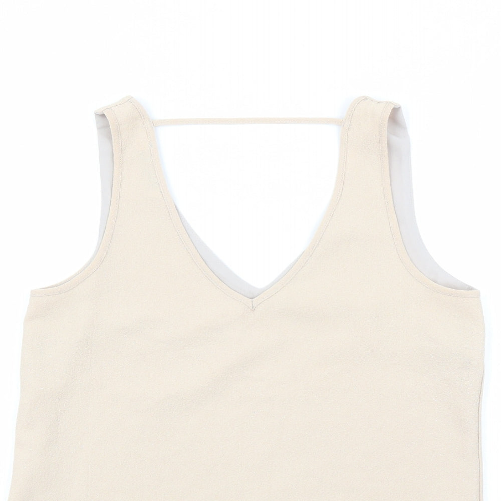 Oasis Womens Beige Polyester Basic Tank Size 8 V-Neck