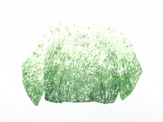 Alfani Womens Green Geometric Polyester Basic Blouse Size L Round Neck