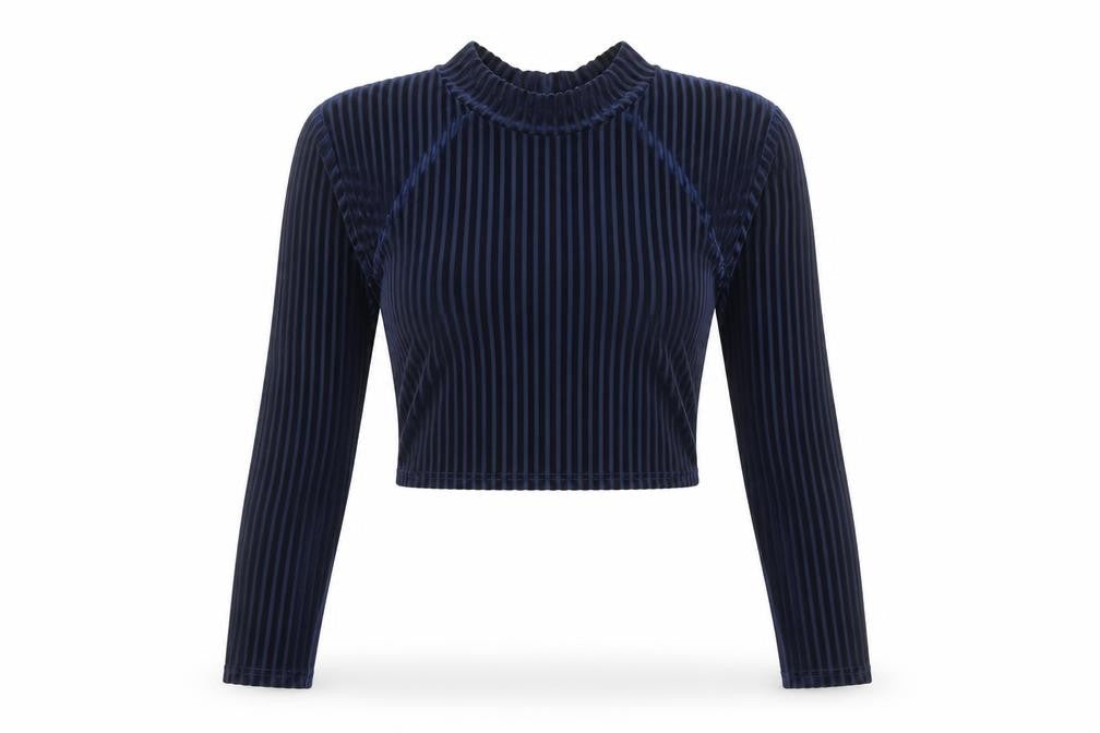 Glamorous Womens Blue Polyester Cropped Blouse Size 10 Mock Neck