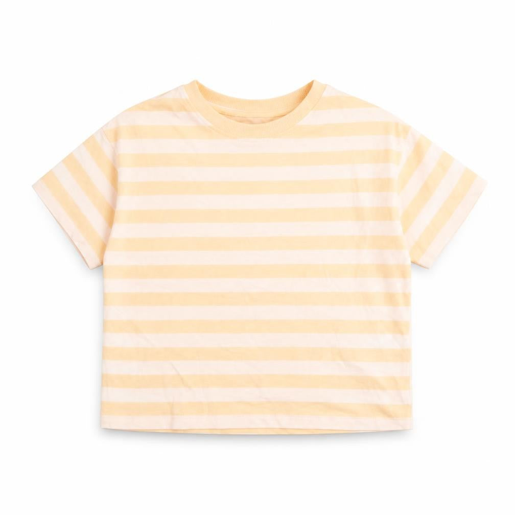 Marks & Spencer Girls Orange Striped Cotton Basic T-Shirt Size 7-8 Years Round Neck Pullover