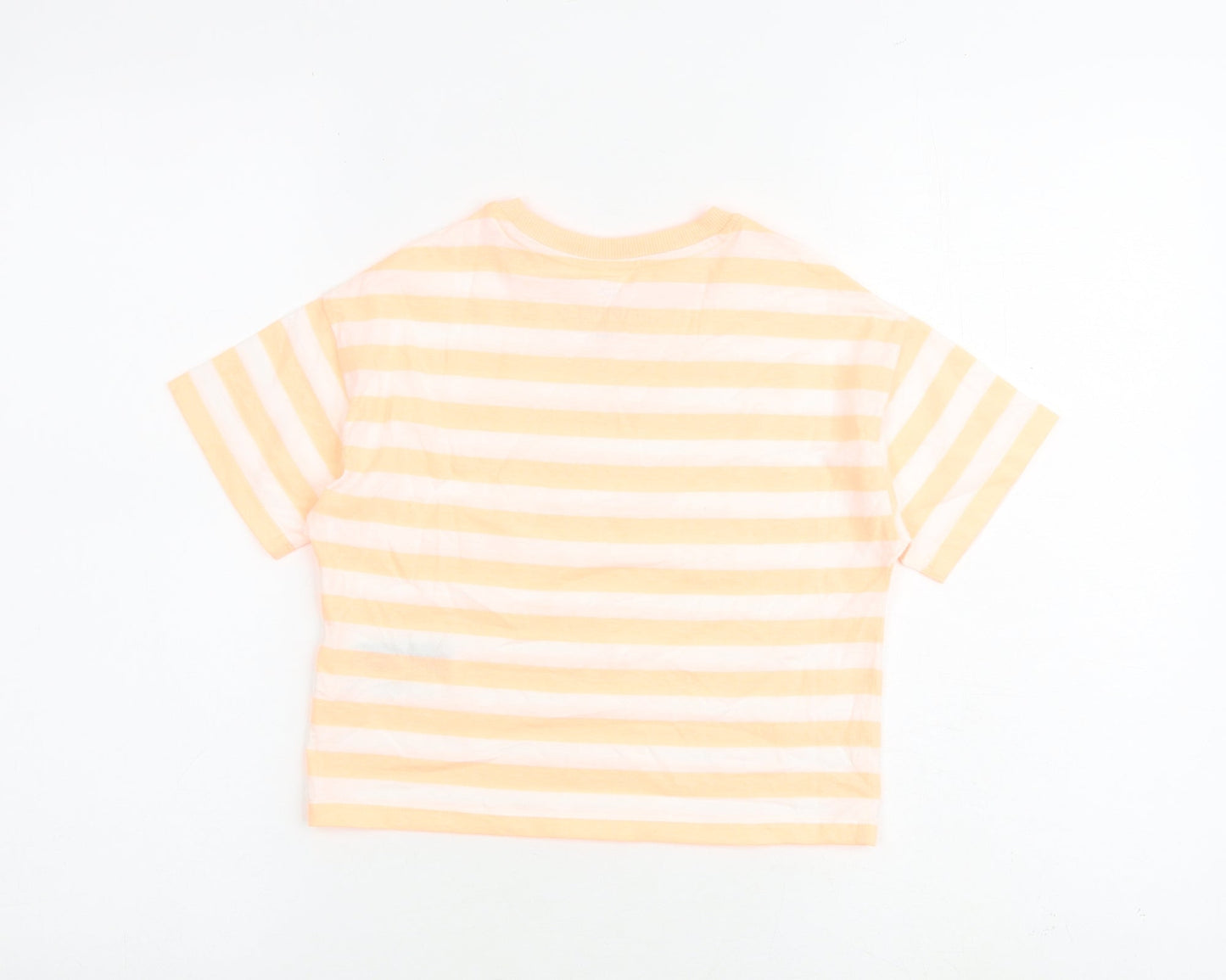Marks and Spencer Girls Orange Striped Cotton Pullover T-Shirt Size 6-7 Years Round Neck Pullover