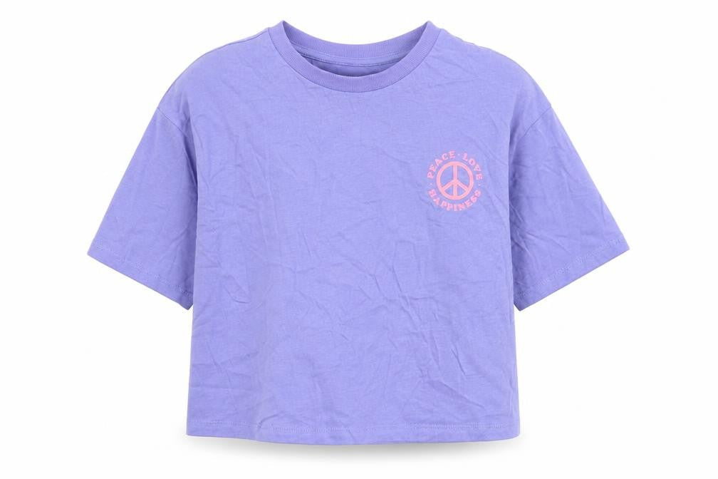 Marks & Spencer Girls Purple 100% Cotton Basic T-Shirt Size 7-8 Years Round Neck Pullover