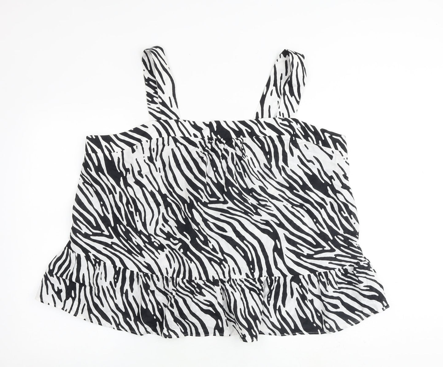 Marks and Spencer Womens Black Animal Print 100% Cotton Camisole Tank Size 24 Square Neck
