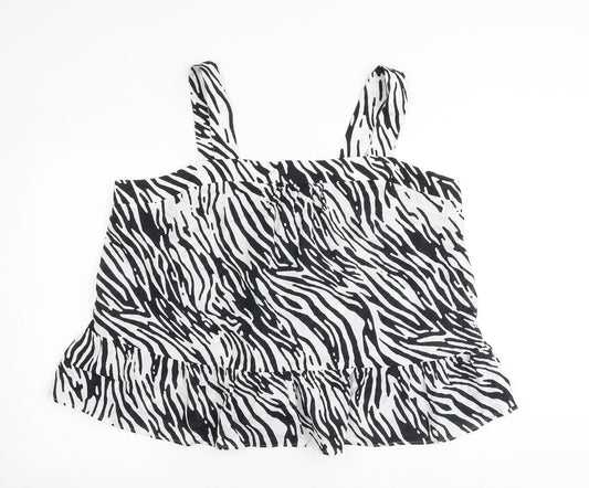 Marks and Spencer Womens Black Animal Print 100% Cotton Camisole Tank Size 24 Square Neck