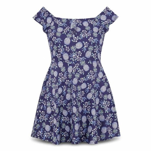 New Look Womens Purple Floral Polyester A-Line Size 10 Off the Shoulder Pullover