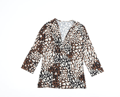 Marks & Spencer Womens Brown Animal Print Viscose Basic Blouse Size 12 V-Neck