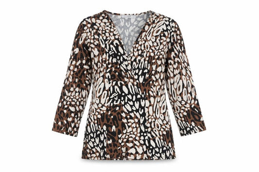 Marks and Spencer Womens Brown Animal Print Viscose Basic Blouse Size 12 V-Neck