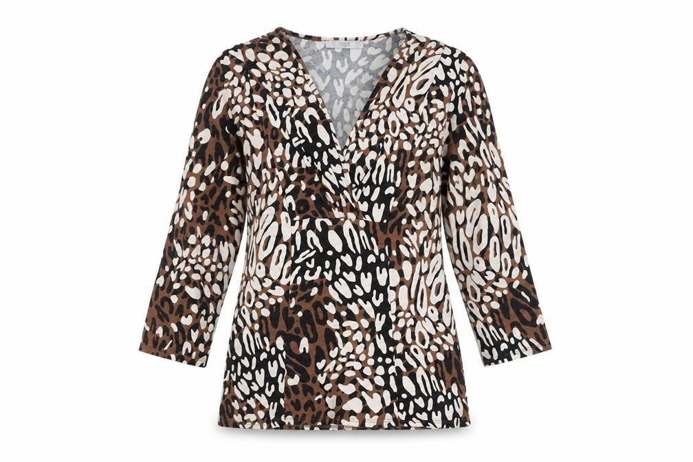 Marks & Spencer Womens Brown Animal Print Viscose Basic Blouse Size 12 V-Neck