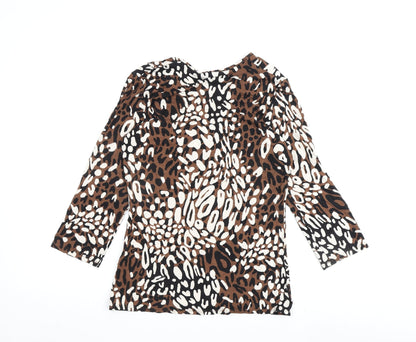 Marks & Spencer Womens Brown Animal Print Viscose Basic Blouse Size 12 V-Neck