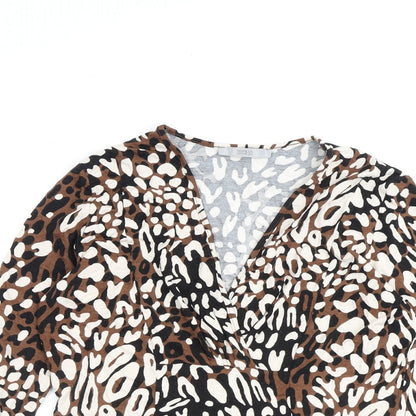 Marks & Spencer Womens Brown Animal Print Viscose Basic Blouse Size 12 V-Neck