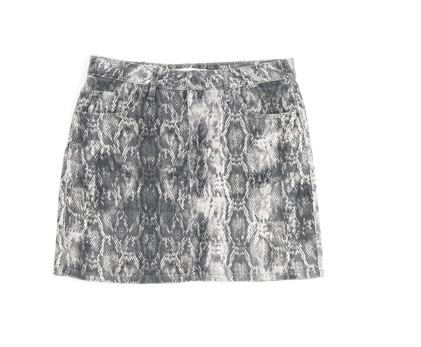Zara Womens Grey Animal Print Cotton A-Line Skirt Size M Zip