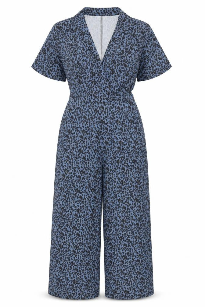 Nasty Gal Womens Blue Animal Print Polyester Jumpsuit One-Piece Size 4 L25 in Zip