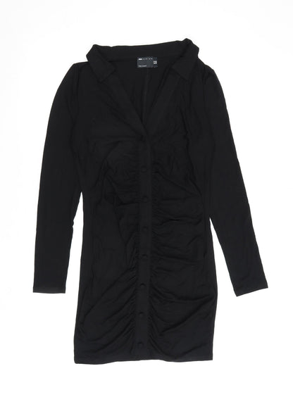 Additional front view of ASOS women’s black viscose a-line, size UK 10, collared pullover