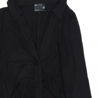 Close-up detail of ASOS women’s black viscose a-line, size UK 10, collared pullover