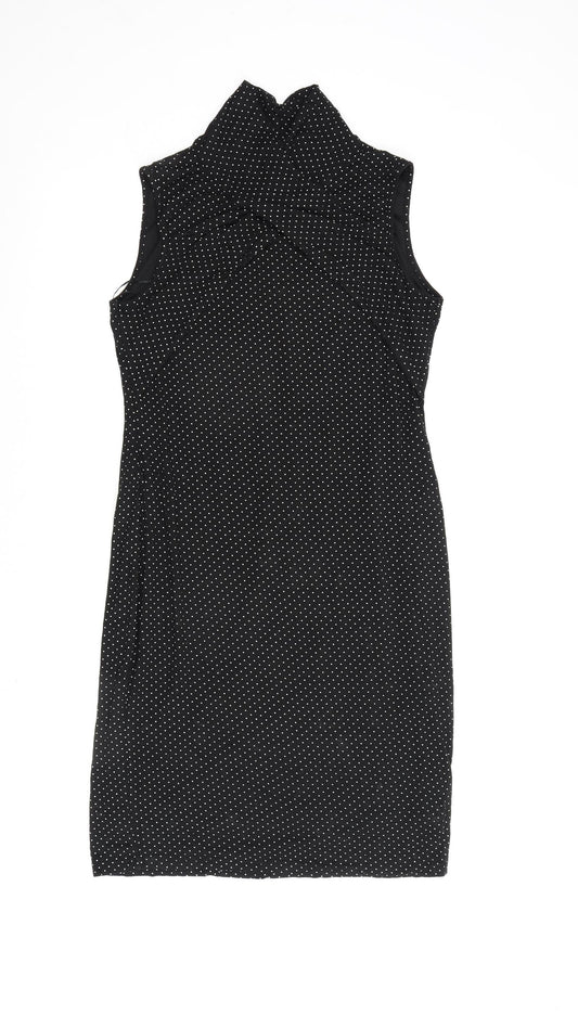 Roman Womens Black Polka Dot Viscose A-Line Size 14 V-Neck Pullover