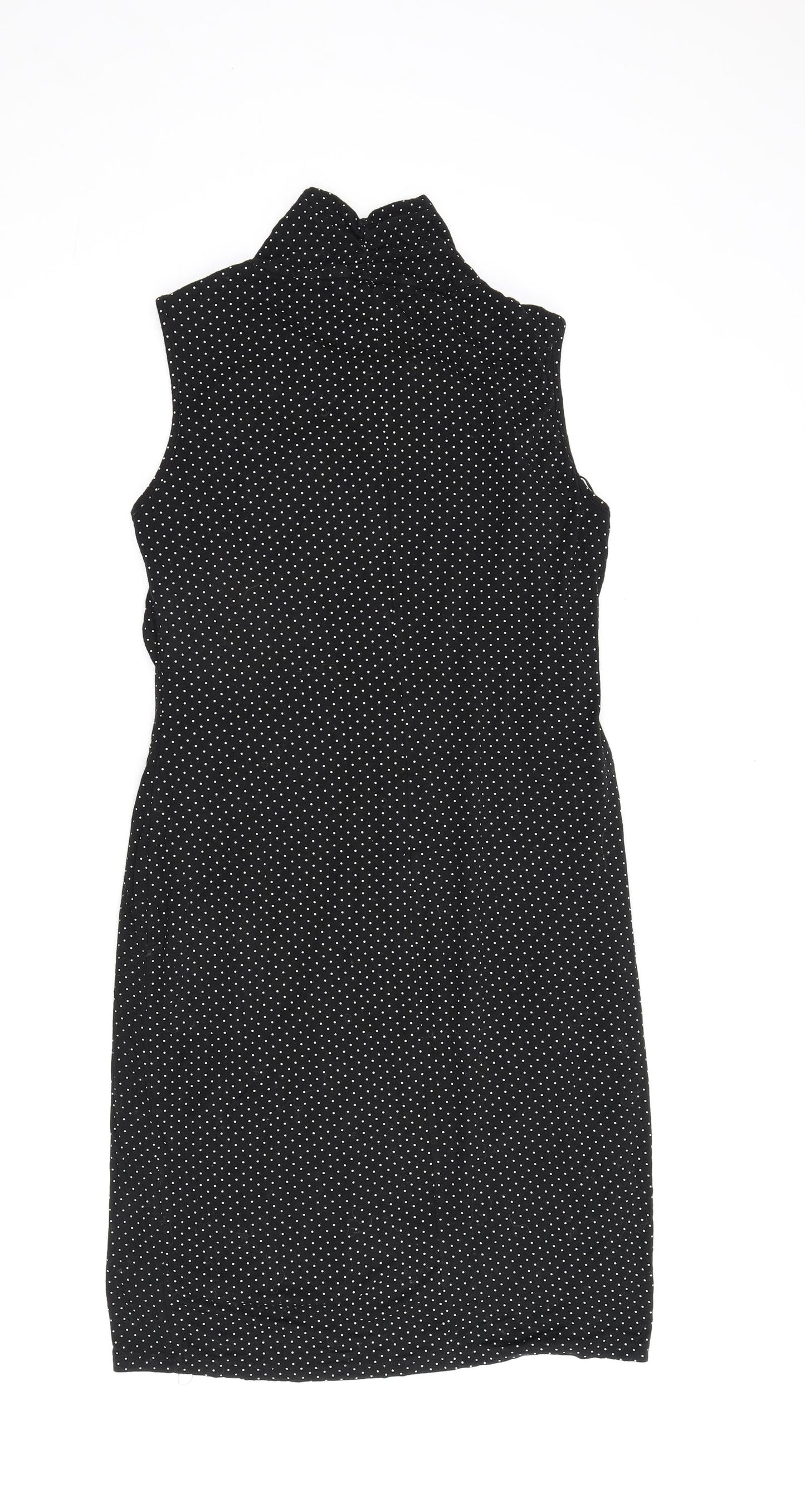 Roman Womens Black Polka Dot Viscose A-Line Size 14 V-Neck Pullover