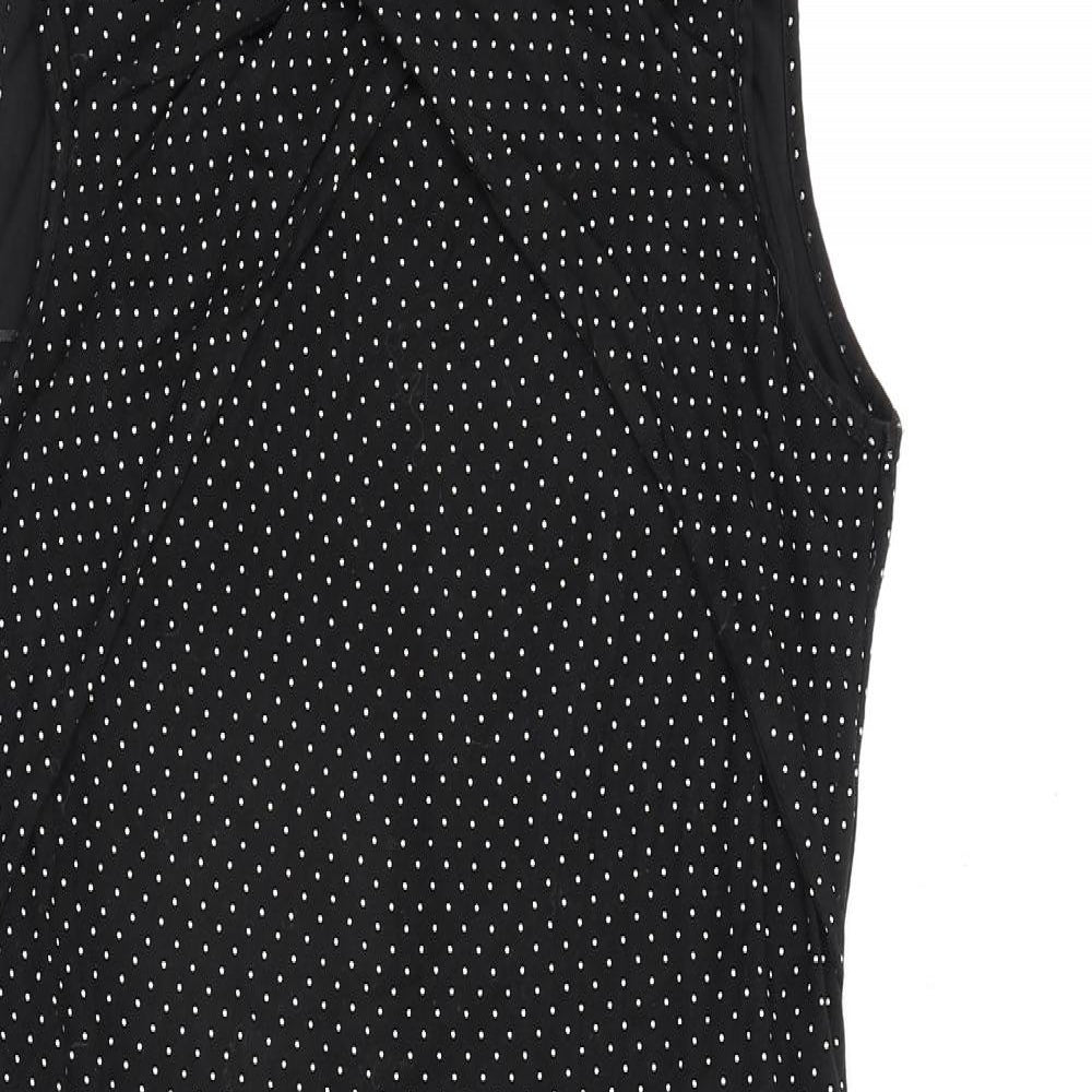 Roman Womens Black Polka Dot Viscose A-Line Size 14 V-Neck Pullover