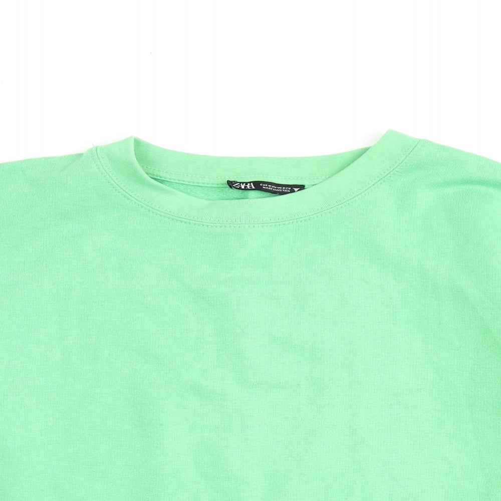 Zara Womens Green Cotton Pullover Sweatshirt Size M Pullover