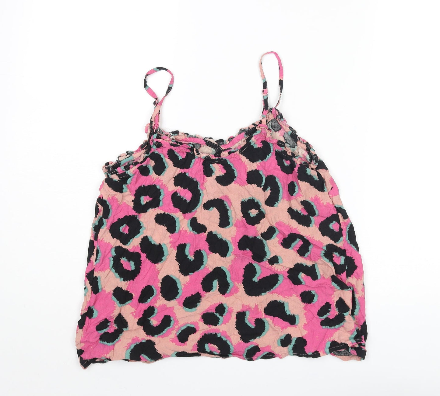 NEXT Womens Multicoloured Animal Print Viscose Camisole Blouse Size 8 Scoop Neck - Leopard Print Frill
