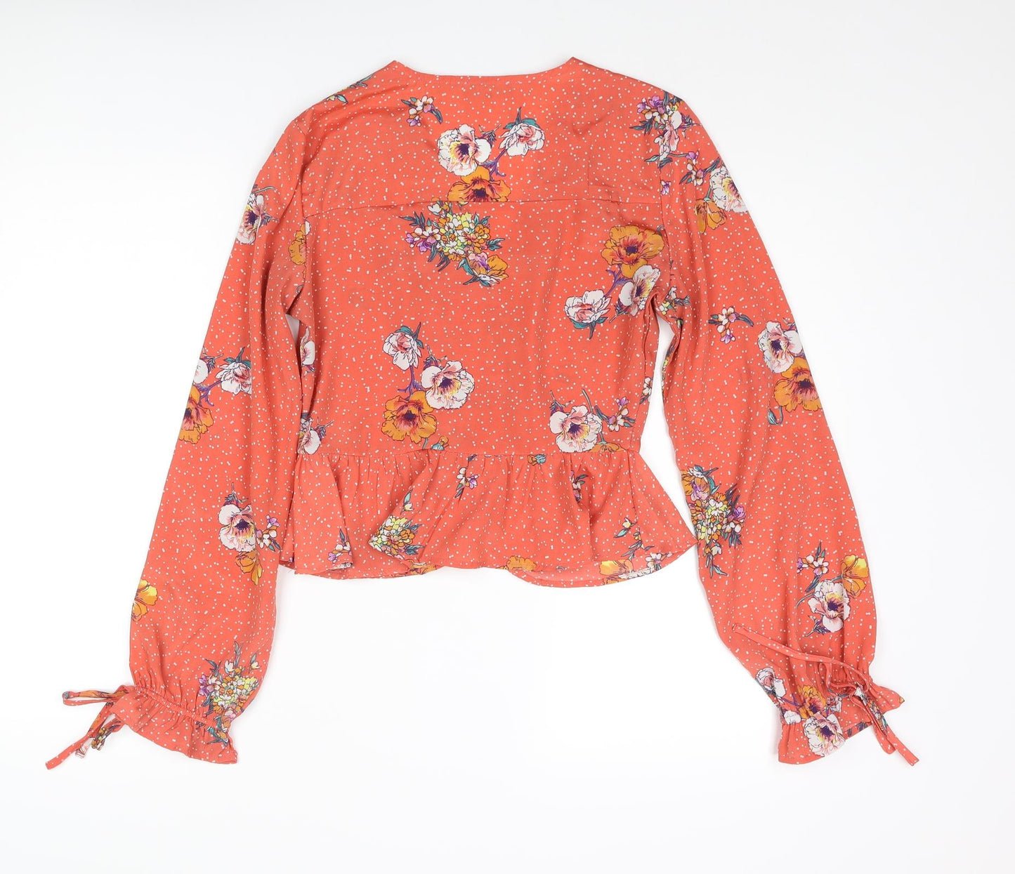 Neon Rose Womens Pink Polka Dot Polyester Basic Blouse Size XS V-Neck - Floral Frill