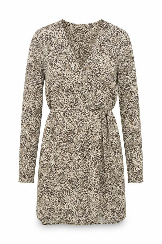 Zara Womens Beige Geometric Viscose Wrap Dress Size M V-Neck Button