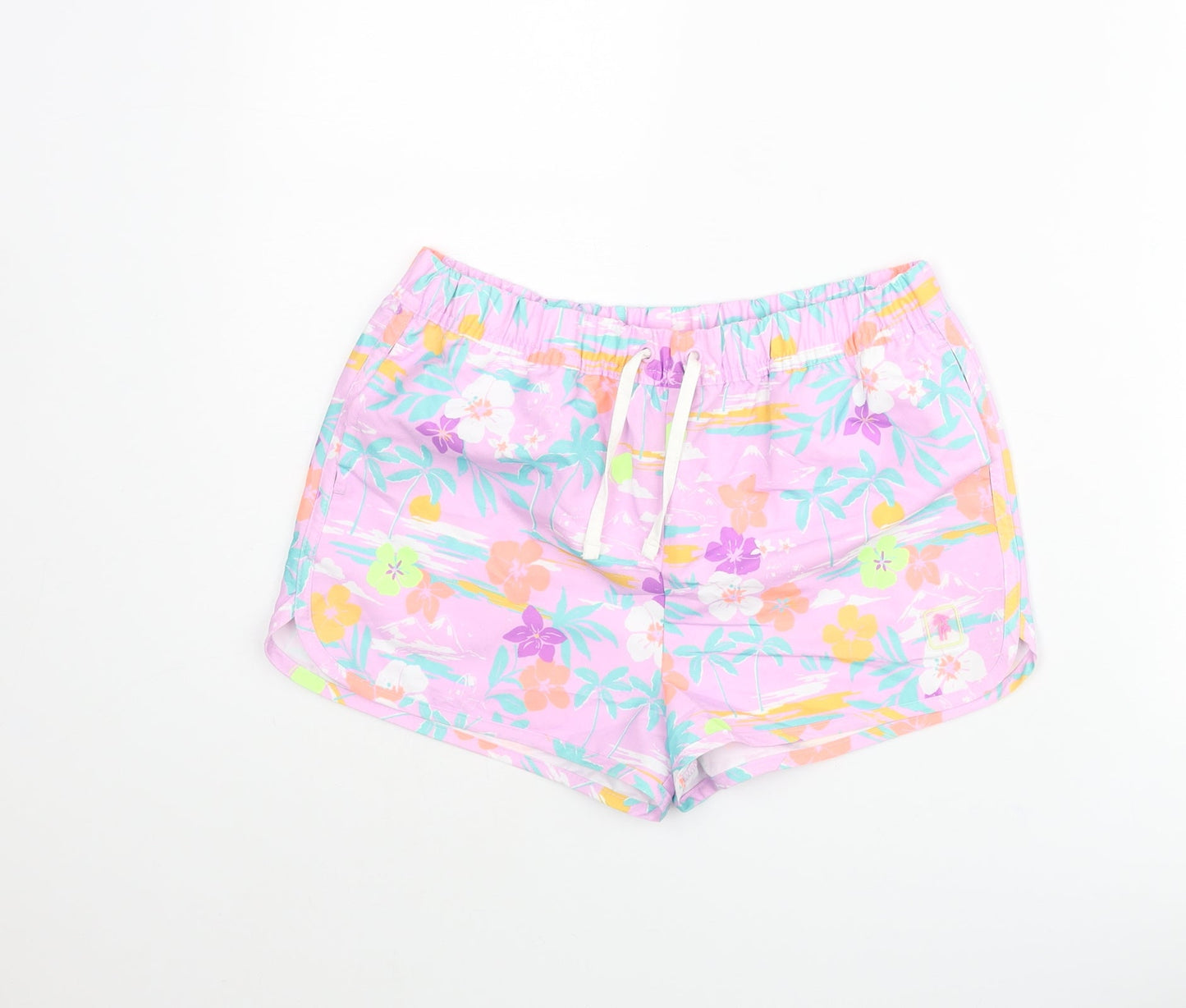 Marks and Spencer Girls Multicoloured Geometric Polyester Sweat Shorts Size 12-13 Years Regular Drawstring - Floral Palm Tree Swim Shorts
