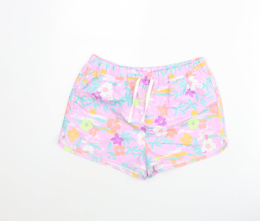 Marks and Spencer Girls Multicoloured Geometric Polyester Sweat Shorts Size 12-13 Years Regular Drawstring - Floral Palm Tree Swim Shorts