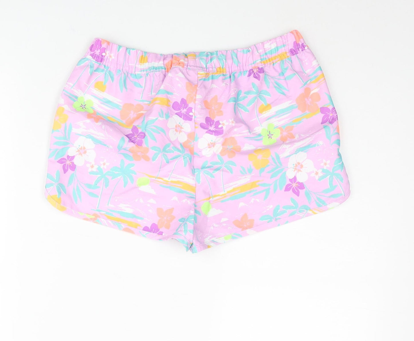 Marks and Spencer Girls Multicoloured Geometric Polyester Sweat Shorts Size 12-13 Years Regular Drawstring - Floral Palm Tree Swim Shorts