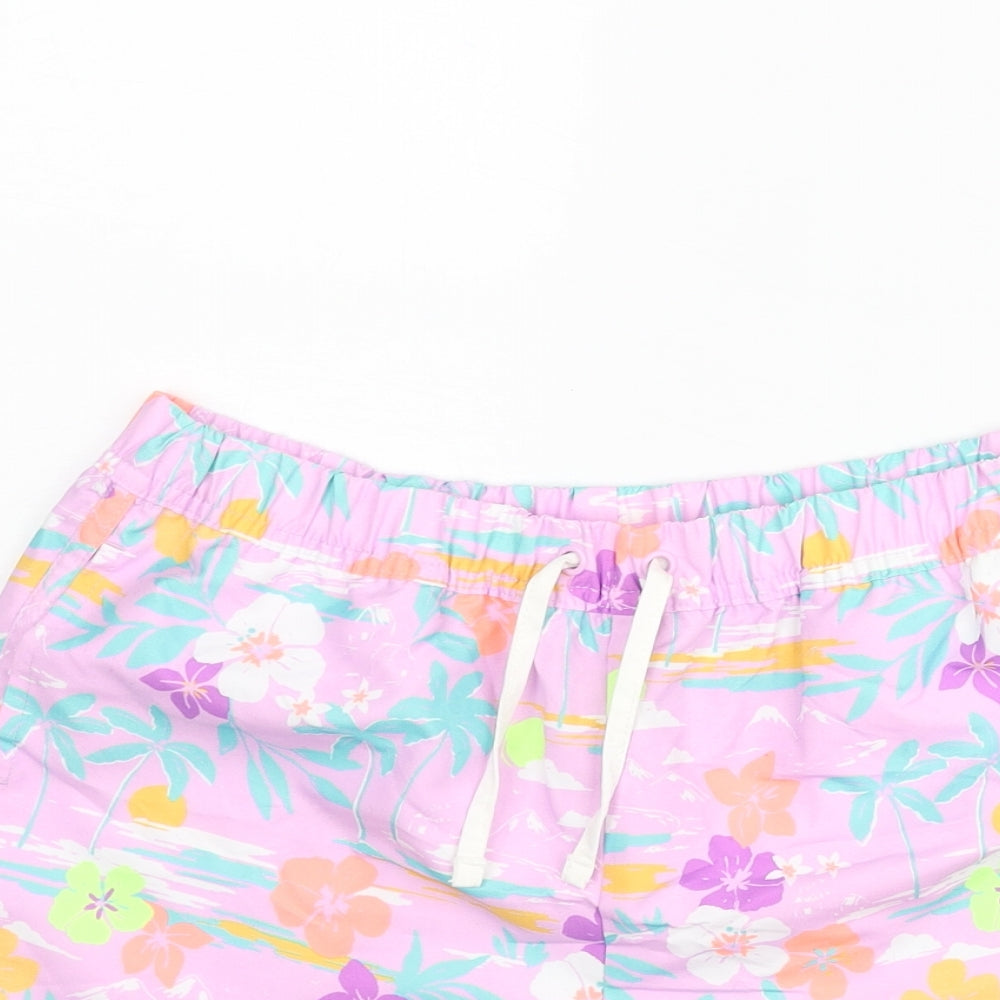Marks and Spencer Girls Multicoloured Geometric Polyester Sweat Shorts Size 12-13 Years Regular Drawstring - Floral Palm Tree Swim Shorts