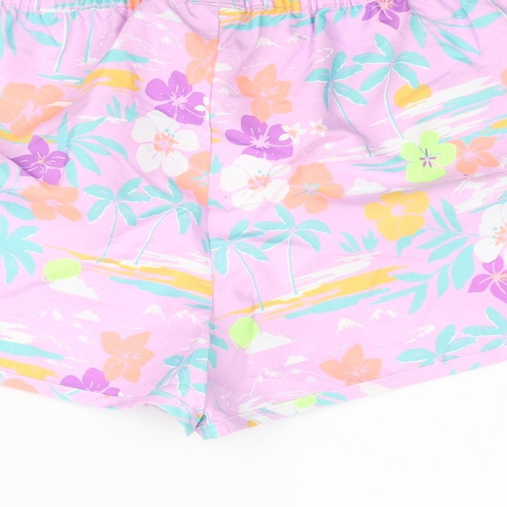 Marks and Spencer Girls Multicoloured Geometric Polyester Sweat Shorts Size 12-13 Years Regular Drawstring - Floral Palm Tree Swim Shorts