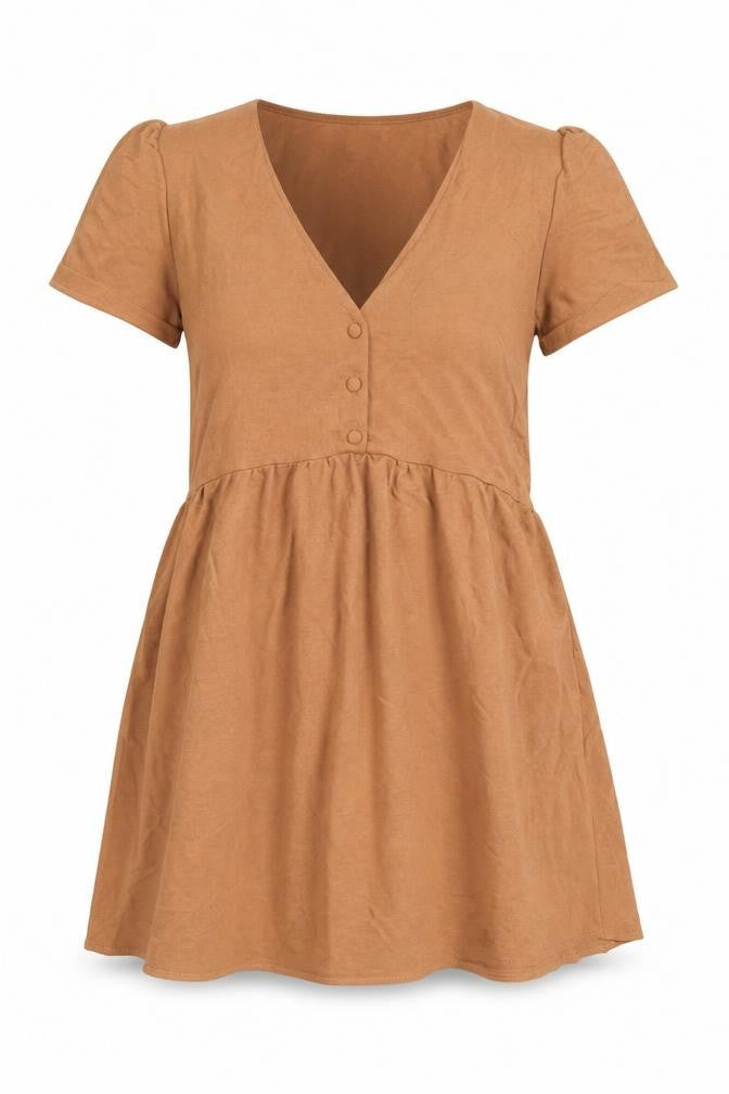 Mango Womens Brown Viscose Shift Size S V-Neck Button