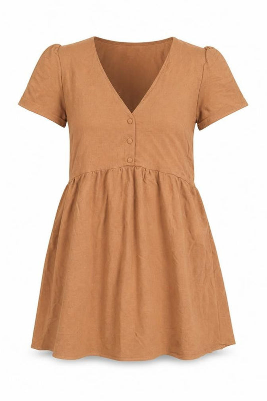 Mango Womens Brown Viscose Shift Size S V-Neck Button