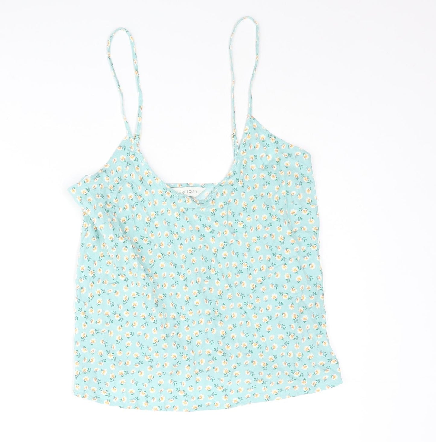 Marks and Spencer Womens Blue Floral Viscose Camisole Blouse Size 8 Scoop Neck