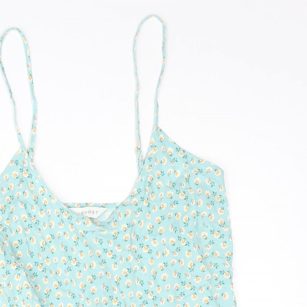 Marks and Spencer Womens Blue Floral Viscose Camisole Blouse Size 8 Scoop Neck