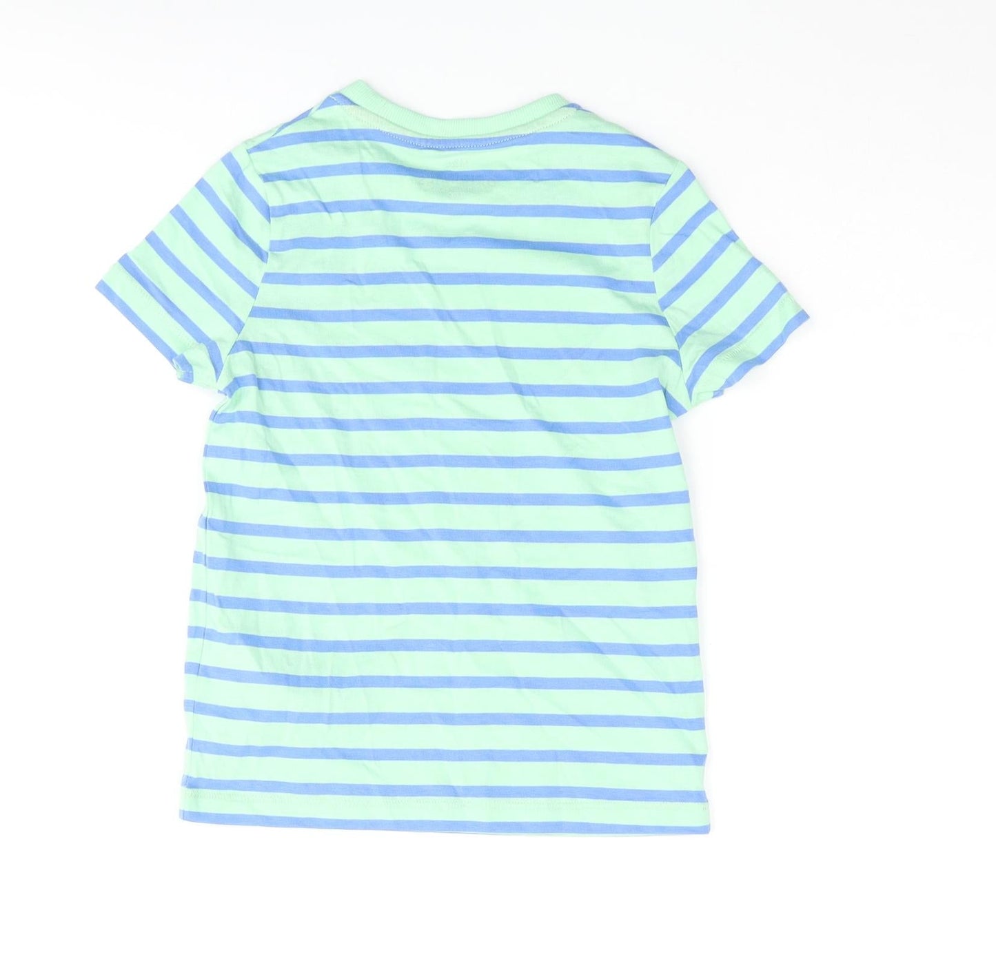 Marks and Spencer Boys Multicoloured Floral Cotton Basic T-Shirt Size 5-6 Years Crew Neck Pullover - Happy